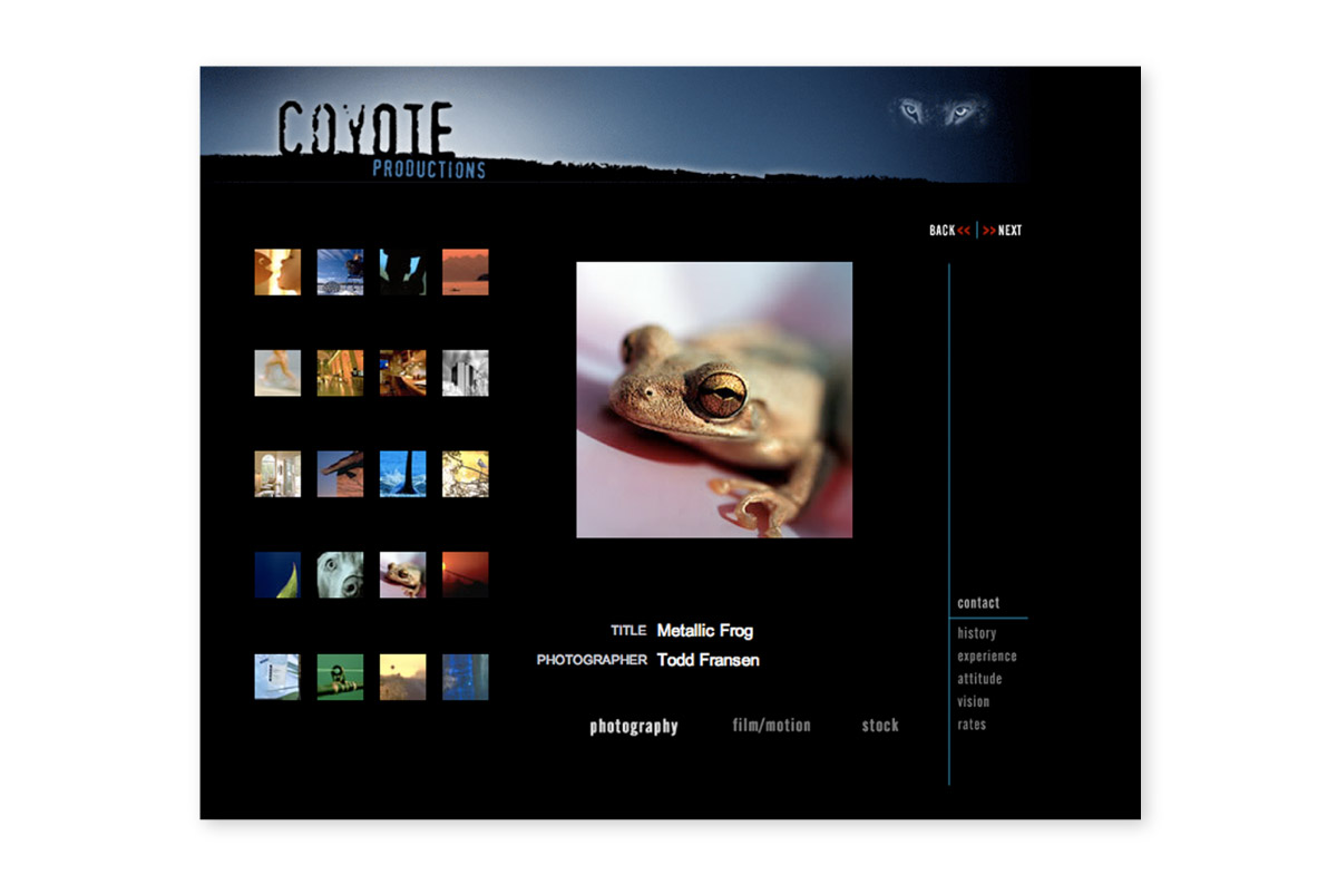 Coyote Productions website interior page