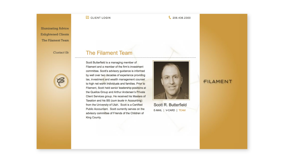 Filament Advisors website interior page