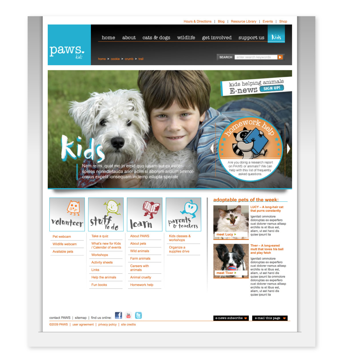 PAWS website interior page