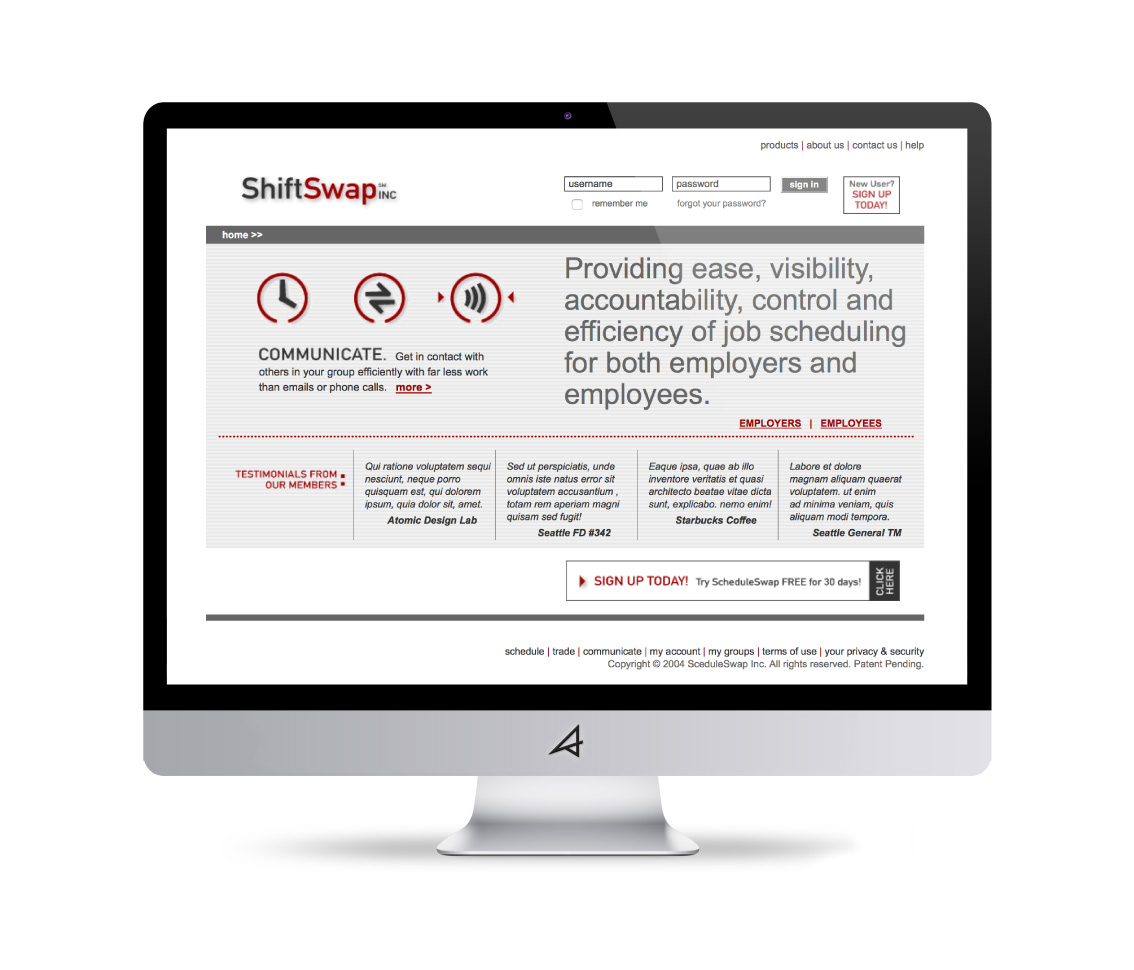 ShiftSwap Website Home Page