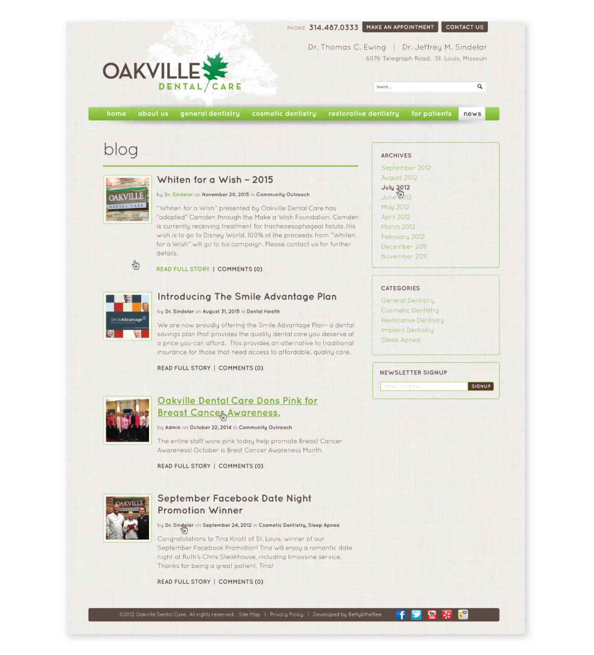 Oakville website interior page