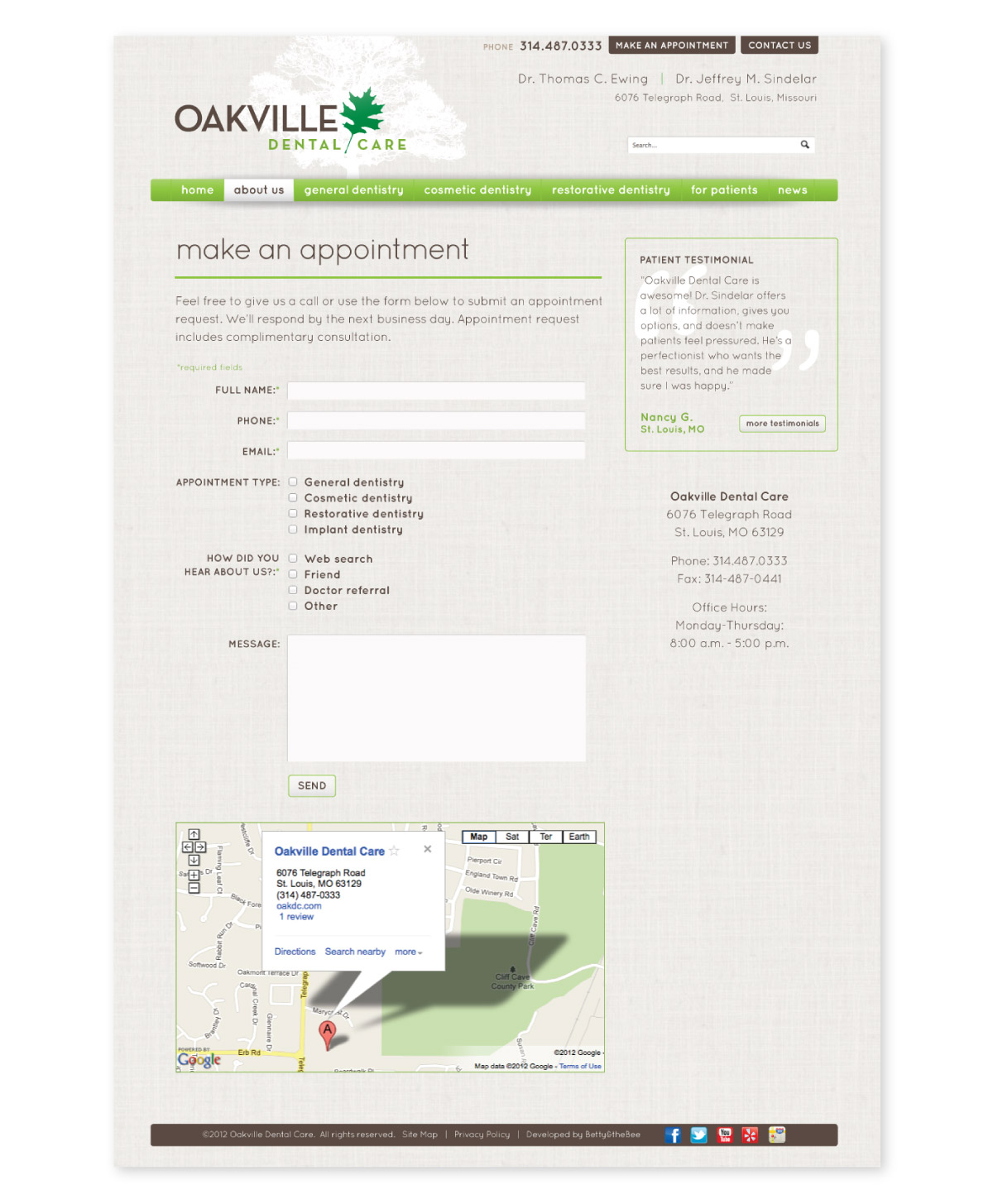 Oakville website interior page